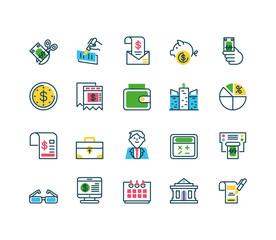 wallet and Tax day icons set, half color
