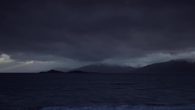 timelapse footage of sunset over loch linnhe in the argyll region of the highlands of scotland on the west coast during a winter storm