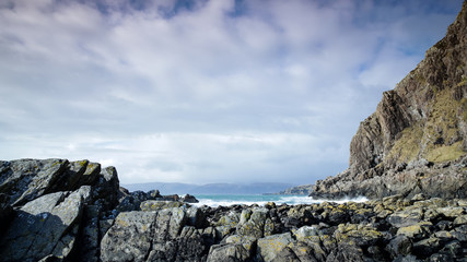 the view from the isle of seil out towards the atlantic ocean on the west coast of the argyll region of the highlands of scotland during winter