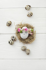 colorful easter eggs and spring flowers