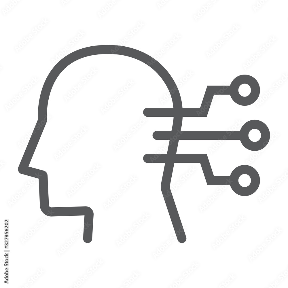 Poster neural interface line icon, technology and network, human head connection sign, vector graphics, a l