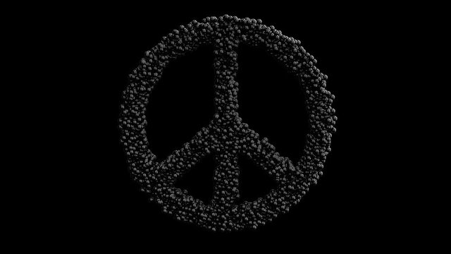 3d looped animation of peace symbol. Small balls shapes wavy surface with ripples. Trendy vibrant texture, motion graphic design, colored bright texture.