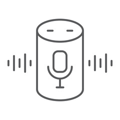 Voice assistant thin line icon, technology and voice control, smart speaker sign, vector graphics, a linear pattern on a white background, eps 10.