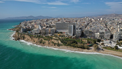 Aerial drone photo of famous area of Zea or Passalimani near main port of Piraeus, Attica, Greece