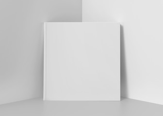Naklejka premium White Soft Cover Square Book Mockup, Blank notebook, 3d rendering isolated on light gray background, ready for your design