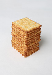 Toasted yummy square biscuits laying in row close up