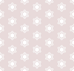 Vector abstract minimalist geometric seamless pattern. Subtle background with snowflakes, floral shapes, hexagonal figures. Delicate texture in white and pale pink colors. Elegant repeat design