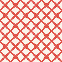 Vector geometric grid seamless pattern. Abstract background texture in terracotta red and white colors. Simple graphic ornament with cross lines, square grid, lattice, net, mesh, weave, repeat tiles