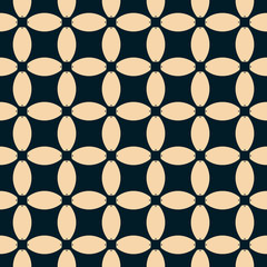 Vector geometric seamless pattern. Abstract mosaic with rounded grid, mesh, net, lattice. Ornamental background in black and tan colors. Repeat ornament texture. Vintage design for decor, furniture