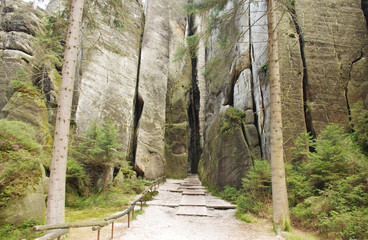 narrow path in Skalne Mesto Adrspach Czech Republic