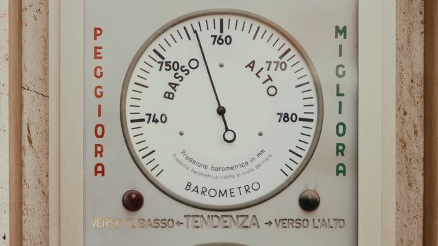 Street barometer barometro with text means low, high, worsen, improve, tendency