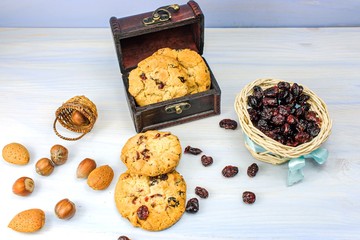 Oatmeal cookies with nuts and cranberries
