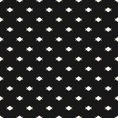 Candy pattern. Simple minimalist vector seamless texture with small shapes. Abstract black and white geometric ornament. Hipster fashion style. Dark minimal background. Repeat design for decor, prints