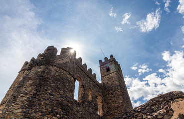 Castle and blue sky, Emperor Fasilides Castle in Gonder, Ethiopia