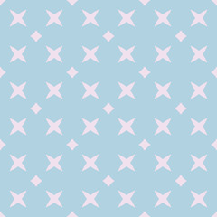 Naklejka na ściany i meble Simple vector minimalist floral geometric seamless pattern. Subtle light turquoise and pink texture with small crosses, diamonds, rhombuses, flowers. Cute minimal repeated design for decor, textile