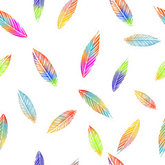 Fototapeta na wymiar A seamless background with falling multicolored leaves. Vector illustration