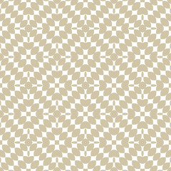 Golden abstract geometric seamless pattern. Vector texture with curved shapes, petals, leaves, mesh, grid. Subtle minimalist white and gold background. Luxury repeat design for decoration, wallpapers