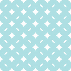 Vector abstract floral seamless pattern. Diamond grid ornament. Subtle ornamental background. White and cyan color. Simple geometric texture with small rhombuses, lines, tiles. Elegant repeat design