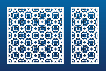 Laser cut panel set. Vector template with geometric pattern, floral ornament, grid, mesh, lattice. Decorative stencil for laser cutting of wood, metal, interior decor element. Aspect ratio 1:1, 1:2