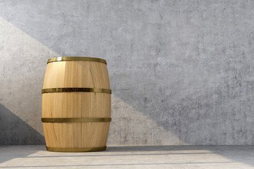 one wooden barrel in the basement