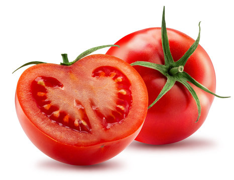 Tomato With Half Of Tomato Isolated On A White Background