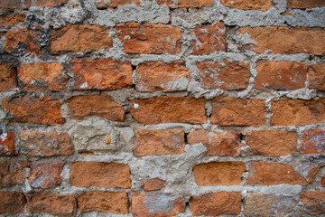 Old brick wall. Destroyed brick. Beautiful ornamental background