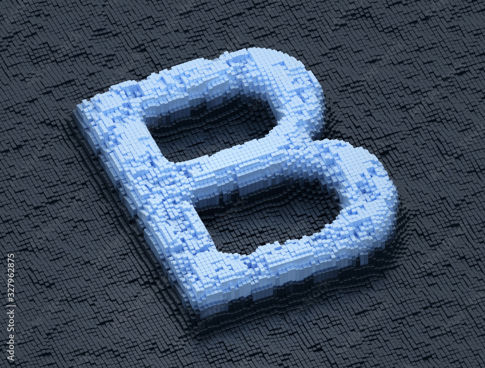 Poster letter b futuristic random building blocks design in orthographic view series, 3d render