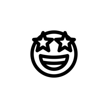 Star Exciting Happy Emoticon Icon Vector Illustration. Outline Style.