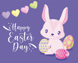 Obraz na płótnie Canvas Happy easter rabbit with eggs vector design