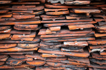 Ornament, pattern made of tile. Terracotta ceramics. Repair restoration of historical environment