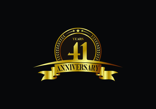 41th years anniversary logo template, vector design birthday celebration, Golden anniversary emblem with ribbon. Design for a booklet, leaflet, magazine, brochure, poster, web, invitation or greeting