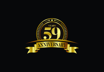 Fototapeta premium 59th years anniversary logo template, vector design birthday celebration, Golden anniversary emblem with ribbon. Design for a booklet, leaflet, magazine, brochure, poster, web, invitation or greeting