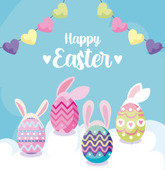 Happy easter eggs with rabbit ears vector design