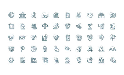 Tax day and money icons set, line style