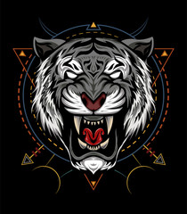 The Tiger head illustration with sacred symbol