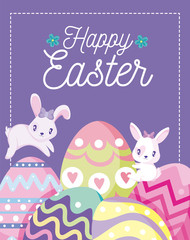 Obraz na płótnie Canvas Happy easter rabbits with eggs vector design