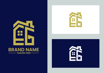 Initial Letter E and G with the roof. Real estate logo design concept.