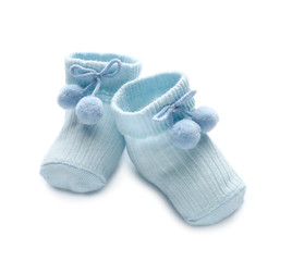 Baby socks on white background
