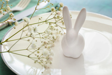 Beautiful table setting for Easter celebration, closeup