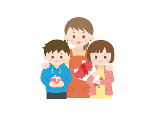 母の日のお祝いする家族のイラスト