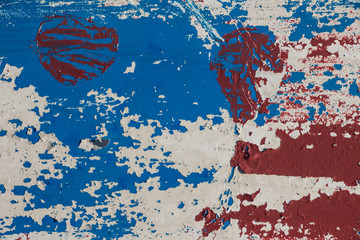 texture of old peeling paint, vintage background, cracked paint, old paint, traces of red, white and blue