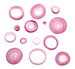 Fresh onion rings on white background