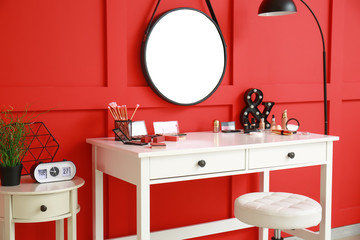 Workplace of makeup artist in modern beauty salon