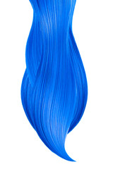 Blue hair isolated on white background. Long ponytail