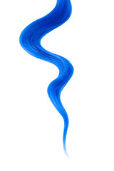 Blue hair on white background, isolated. Thin curly thread