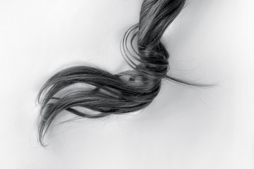 Swirled black hair on white. Disheveled tail