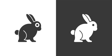Rabbit. Isolated icon on black and white background. Animal vector illustration
