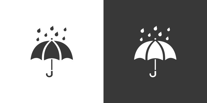 Umbrella and rain. Isolated icon on black and white background. Seasons vector illustration