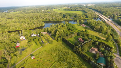 Aerial view of countryside and highway