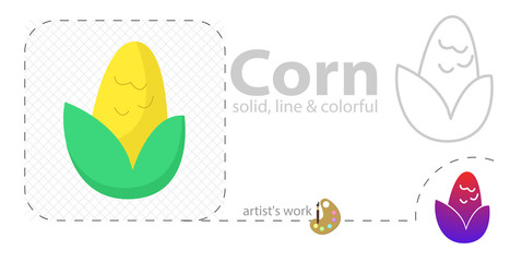 corn vector flat illustration, solid, line icon